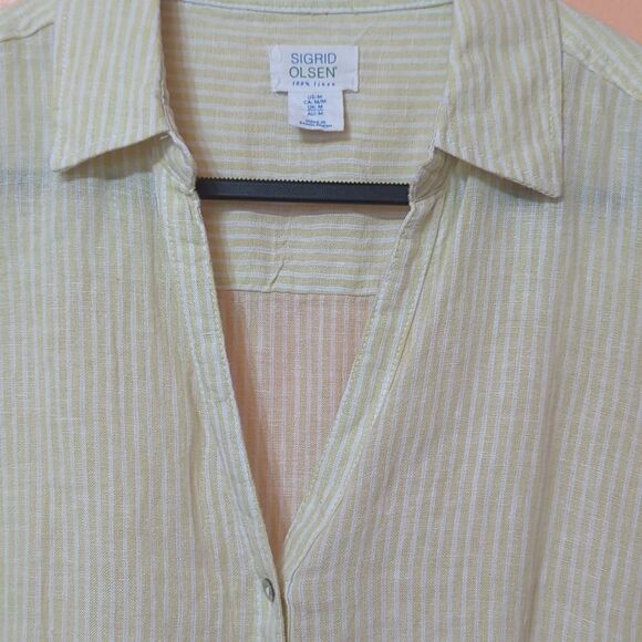 Sigrid Olsen Linen Stripe Button Down Shirt M - Picture 5 of 7